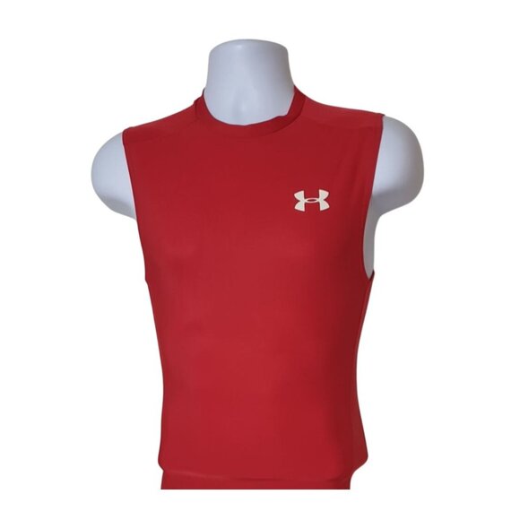 Under Armour Sleeveless Compression Shirt M Red HeatGear Athletic Runners Top - Picture 1 of 5